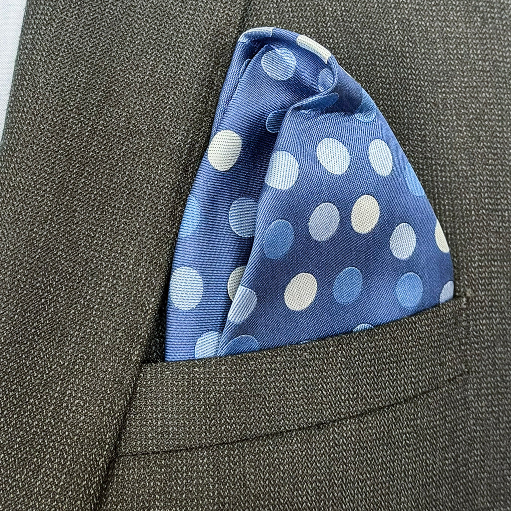 Cloud9 • Blue & Steel Polka Dot - Puff Fold Pocket Square